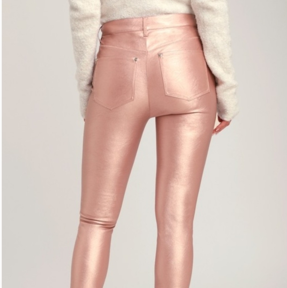 FREE PEOPLE Rose Pink Vegan Leather Skinny Jeans - Picture 3 of 5